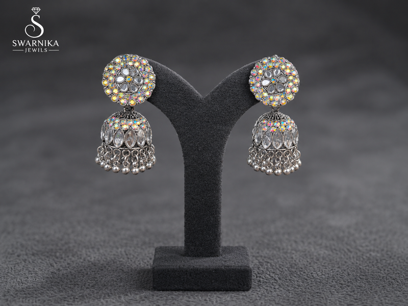 Marquise Crystal Oxidised Mini Jhumkas