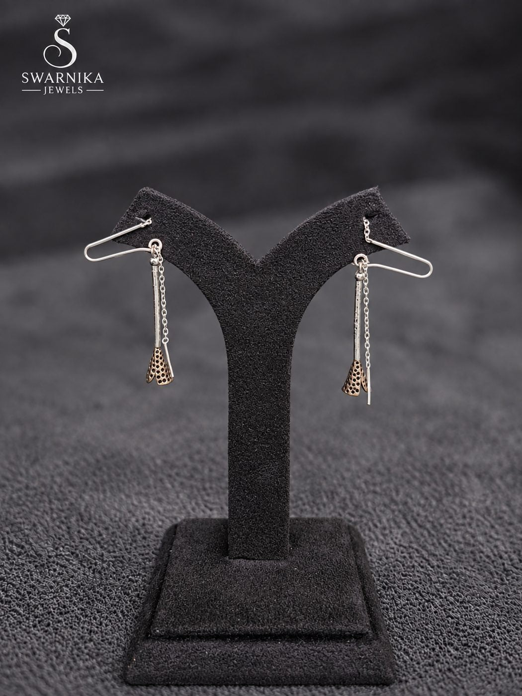 Mini Crystal Dome Oxidised Jhumkas view 1