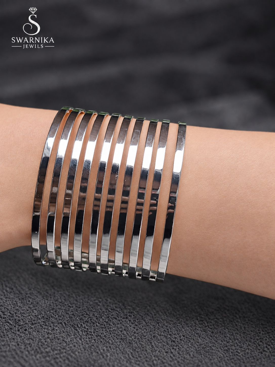 Mirror Finish Layered Silver Statement Cuff view 1