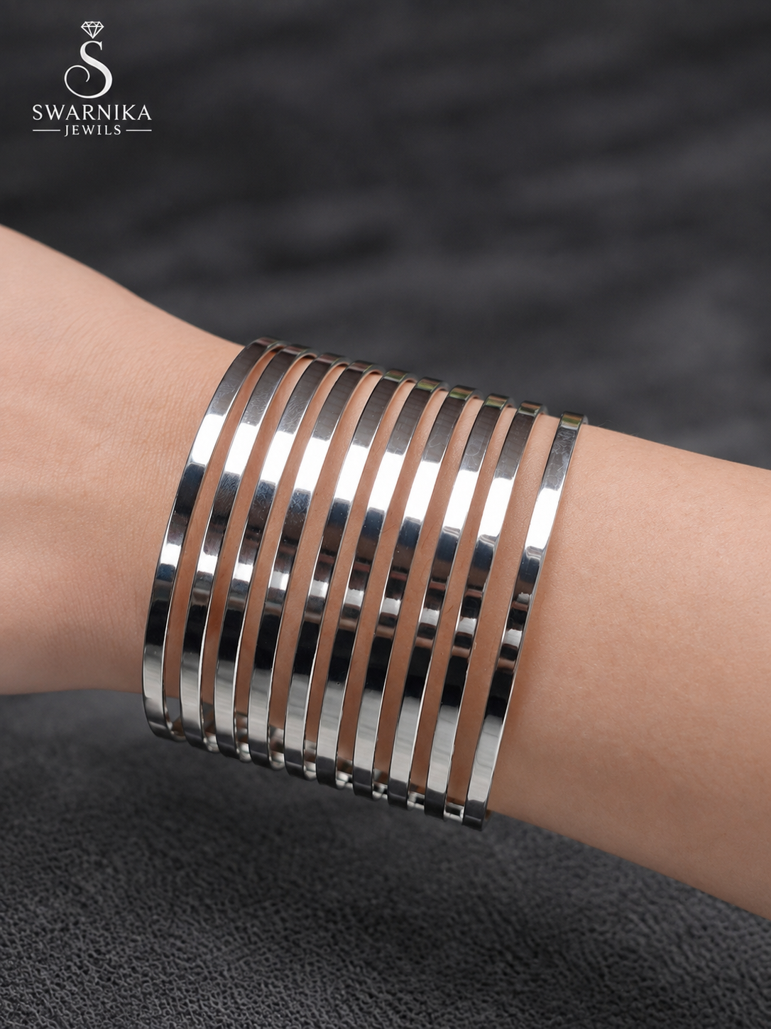 Mirror Finish Layered Silver Statement Cuff view 3