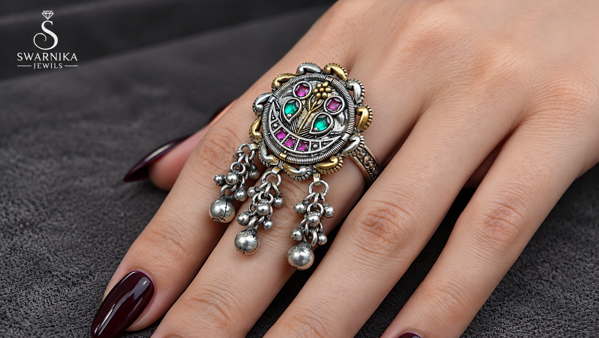 Multicolour Dual-Tone Scallop Cocktail Ring view 2