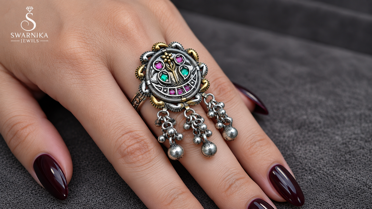 Multicolour Dual-Tone Scallop Cocktail Ring view 3