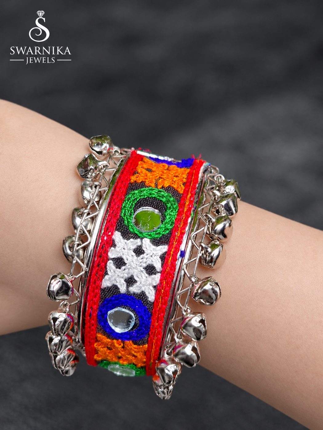 Multicolour Mirror Embroidery Ghungroo Kada view 1