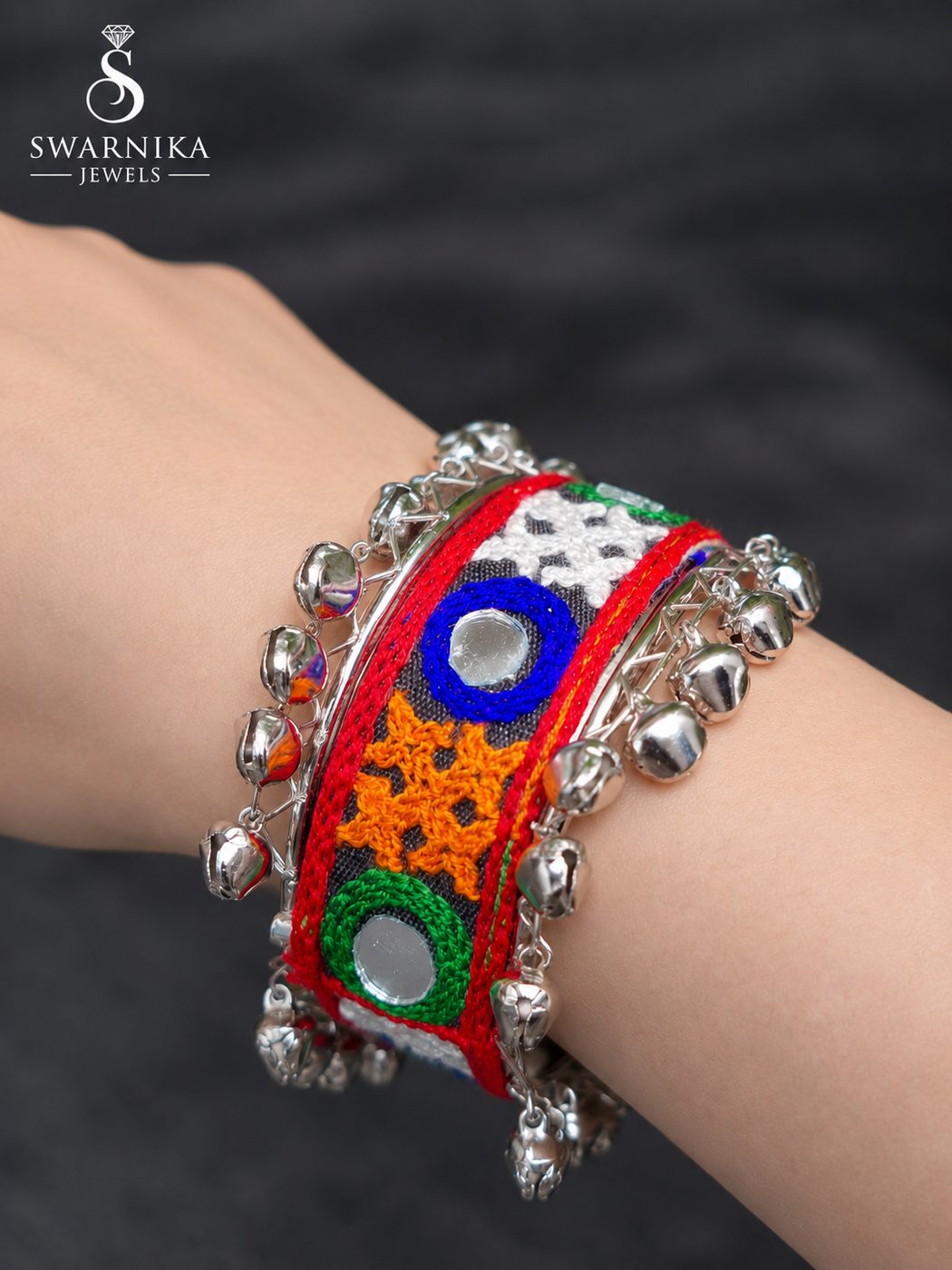 Multicolour Mirror Embroidery Ghungroo Kada view 3