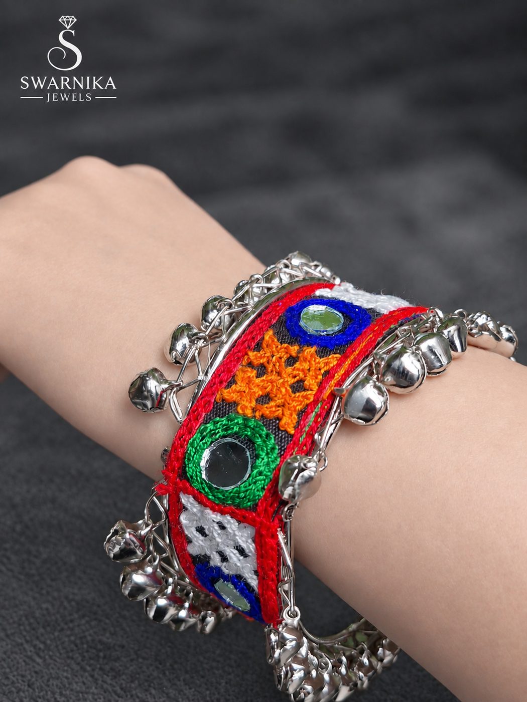 Multicolour Mirror Embroidery Ghungroo Kada view 4