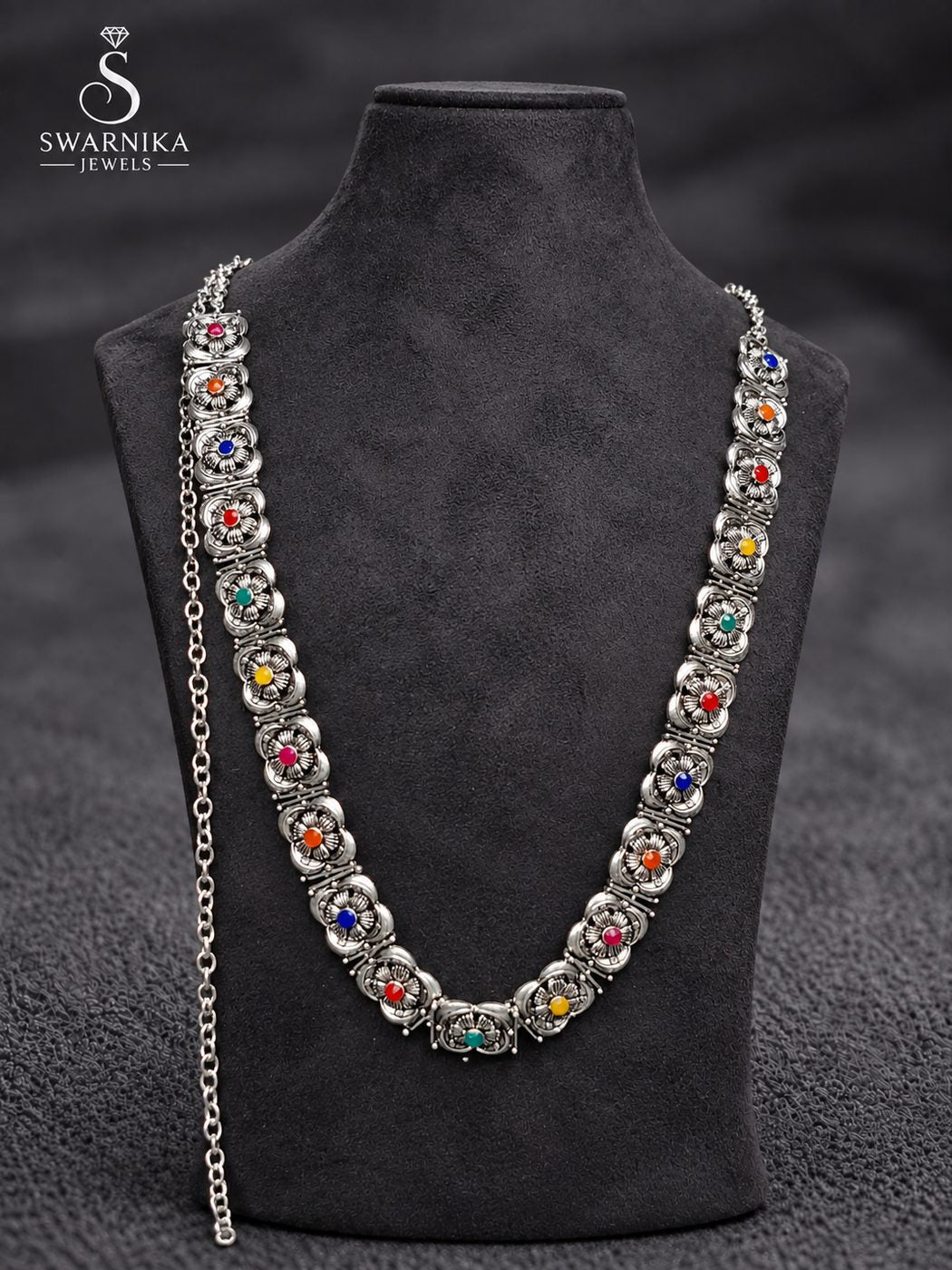Multicolour Stone Floral Oxidised Kandoro view 1