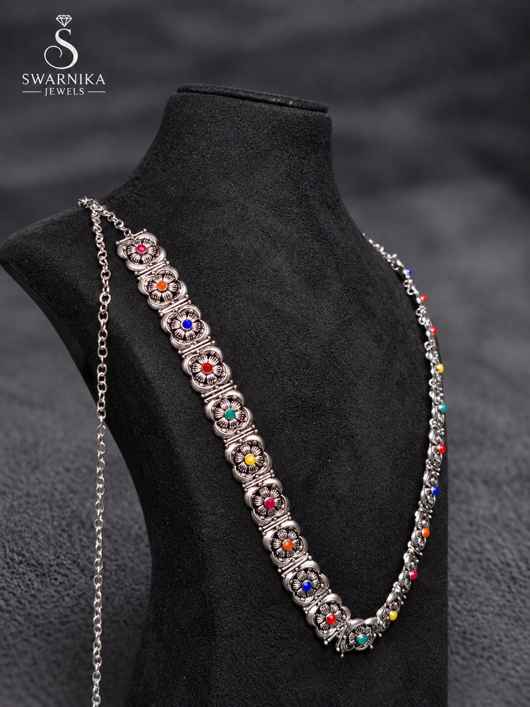 Multicolour Stone Floral Oxidised Kandoro view 2