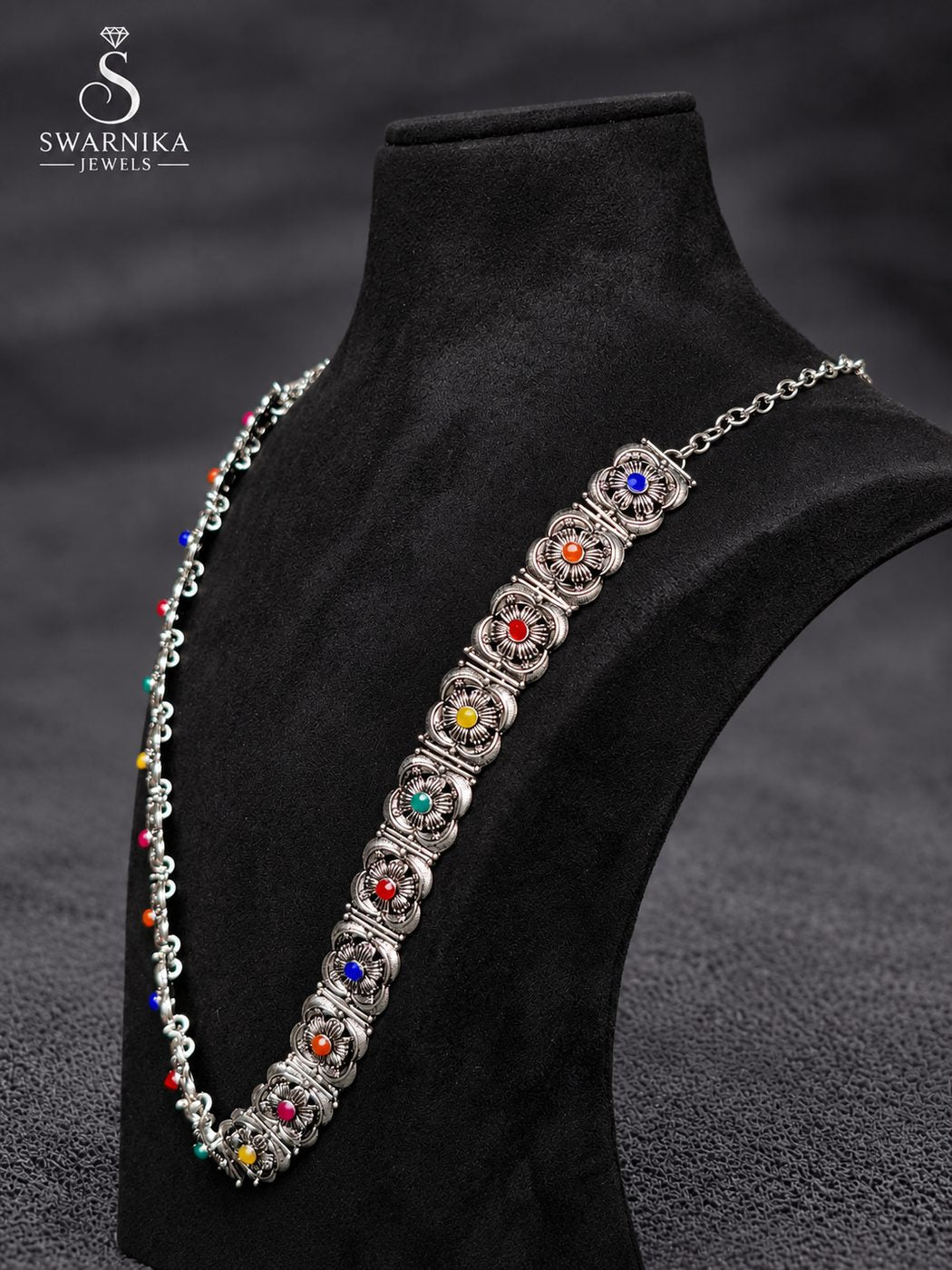 Multicolour Stone Floral Oxidised Kandoro view 3