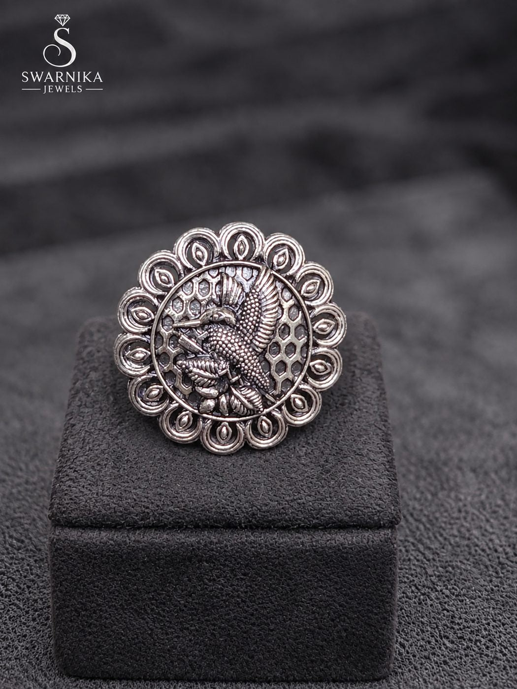 Openwork Mandala Oxidised Ring view 1