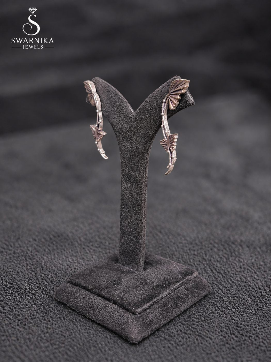 Oxidised Floral Cluster Statement Jhumkas view 3