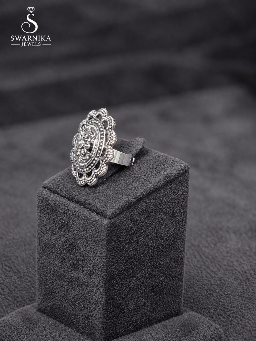 Oxidised Floral Mandala Statement Ring view 3