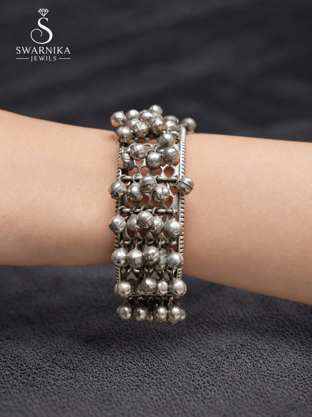 Oxidised Lattice Full Ghungroo Statement Kada view 1