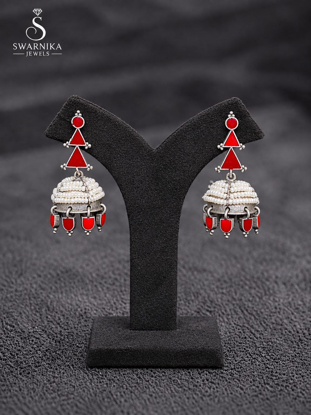 Peacock Motif Oxidised Statement Jhumkas view 1