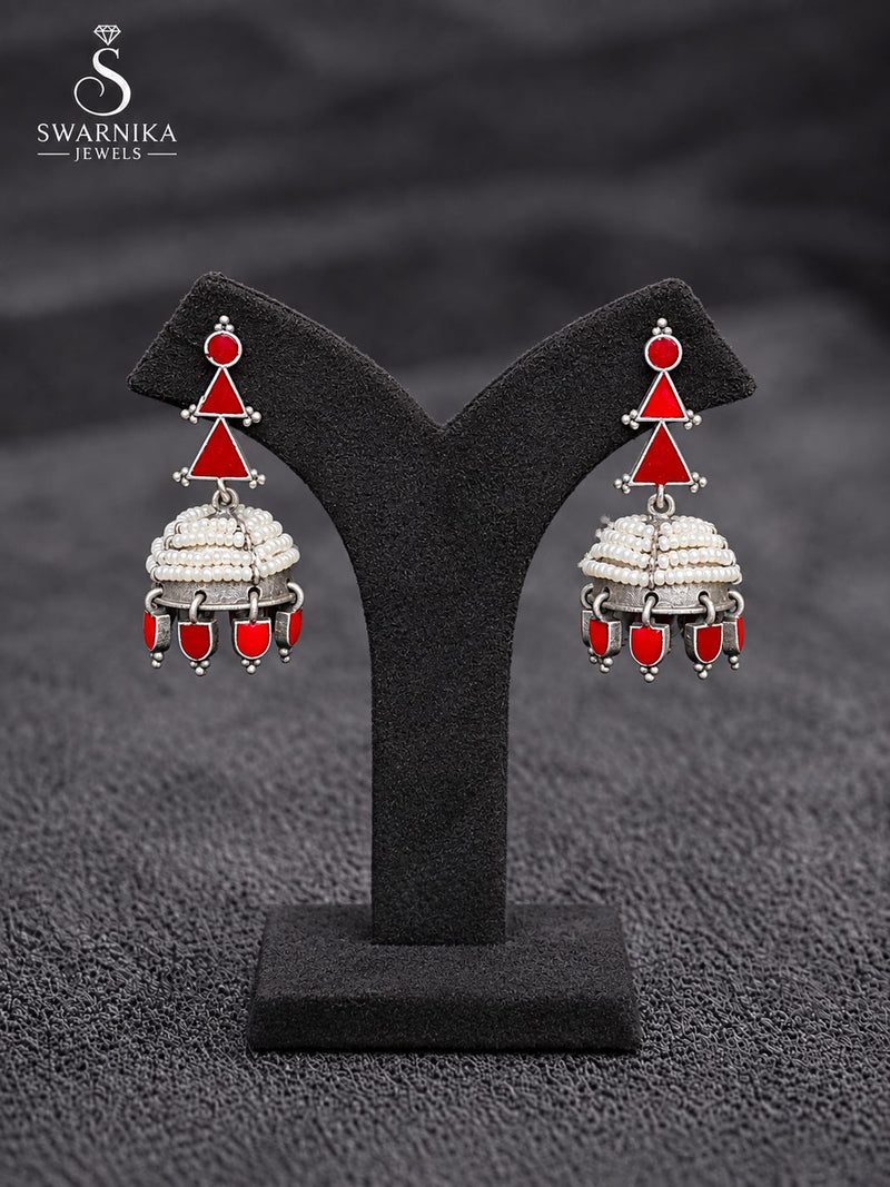 Peacock Motif Oxidised Statement Jhumkas