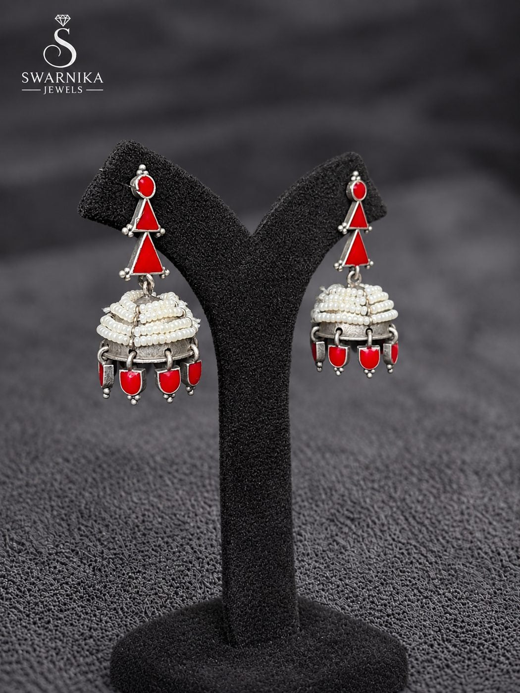 Peacock Motif Oxidised Statement Jhumkas view 2