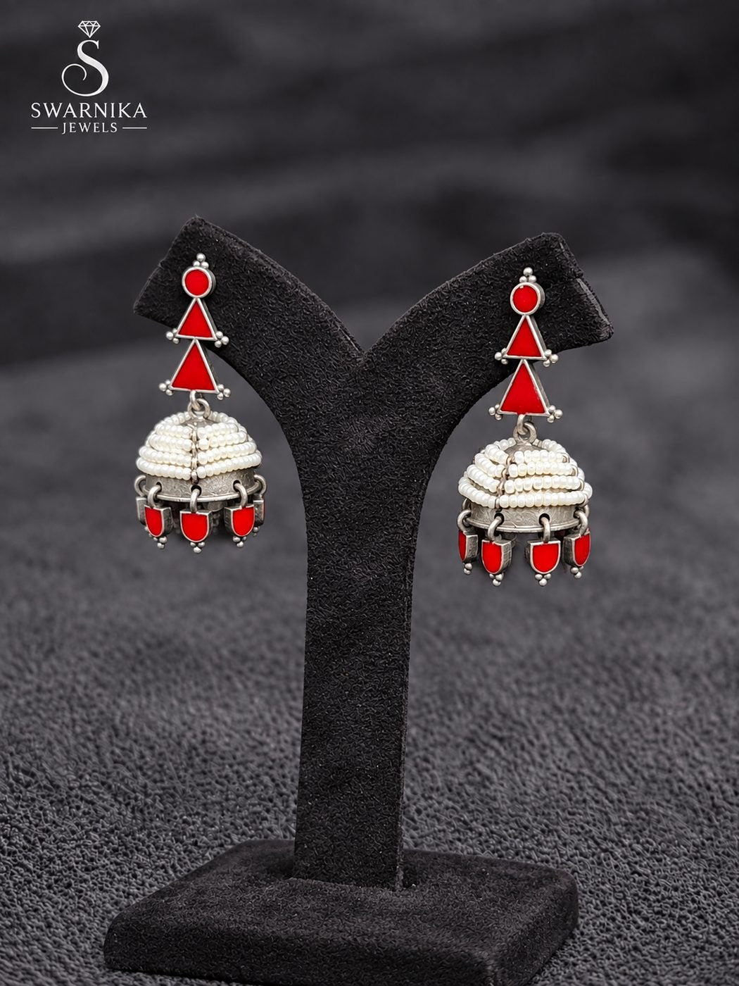 Peacock Motif Oxidised Statement Jhumkas view 3