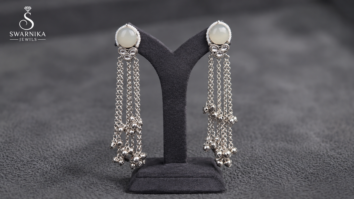 Pearl Cascade Silver Chain Earrings view 1