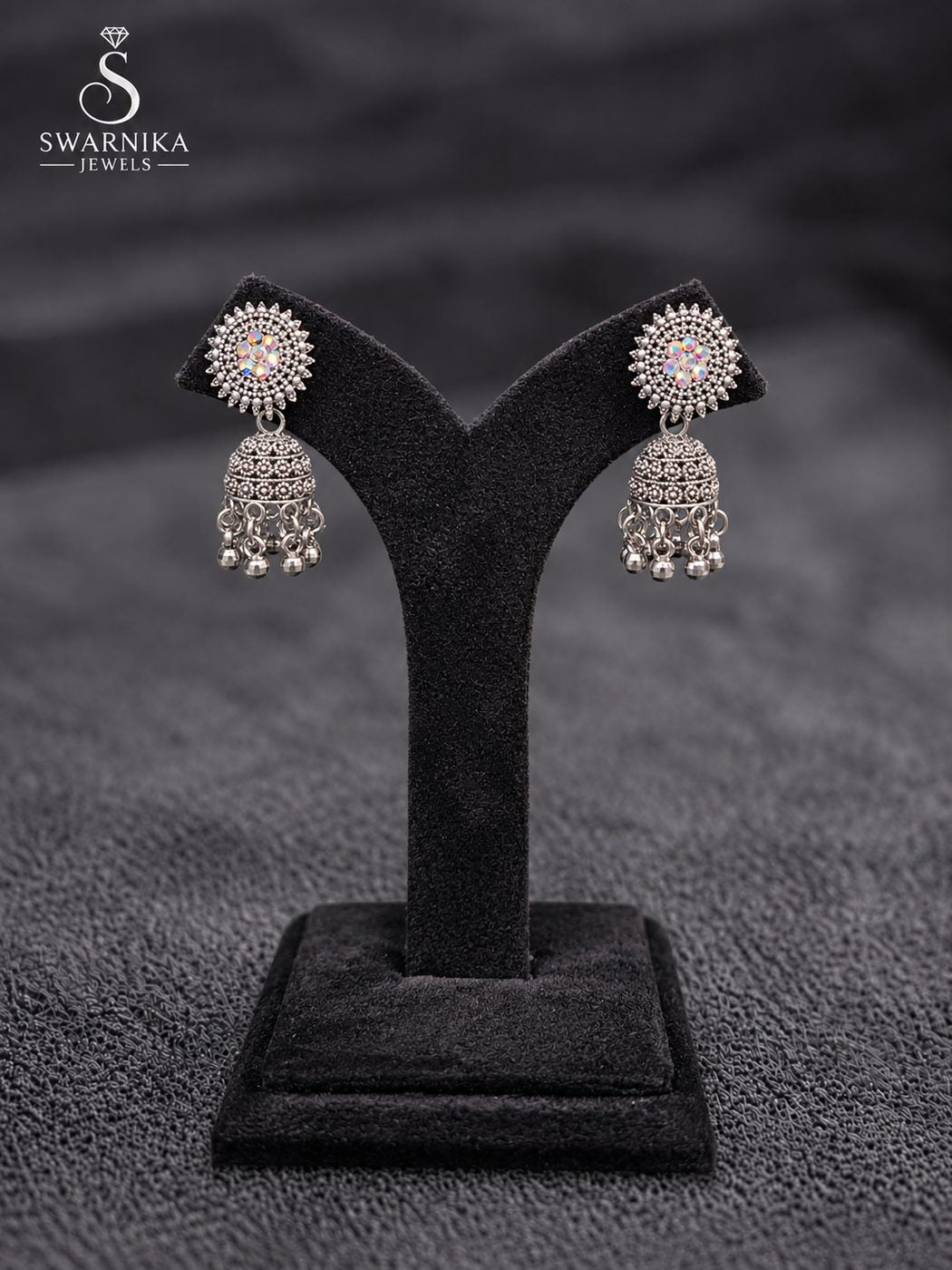 Pearl Tip Crystal Dome Mini Jhumkas view 1
