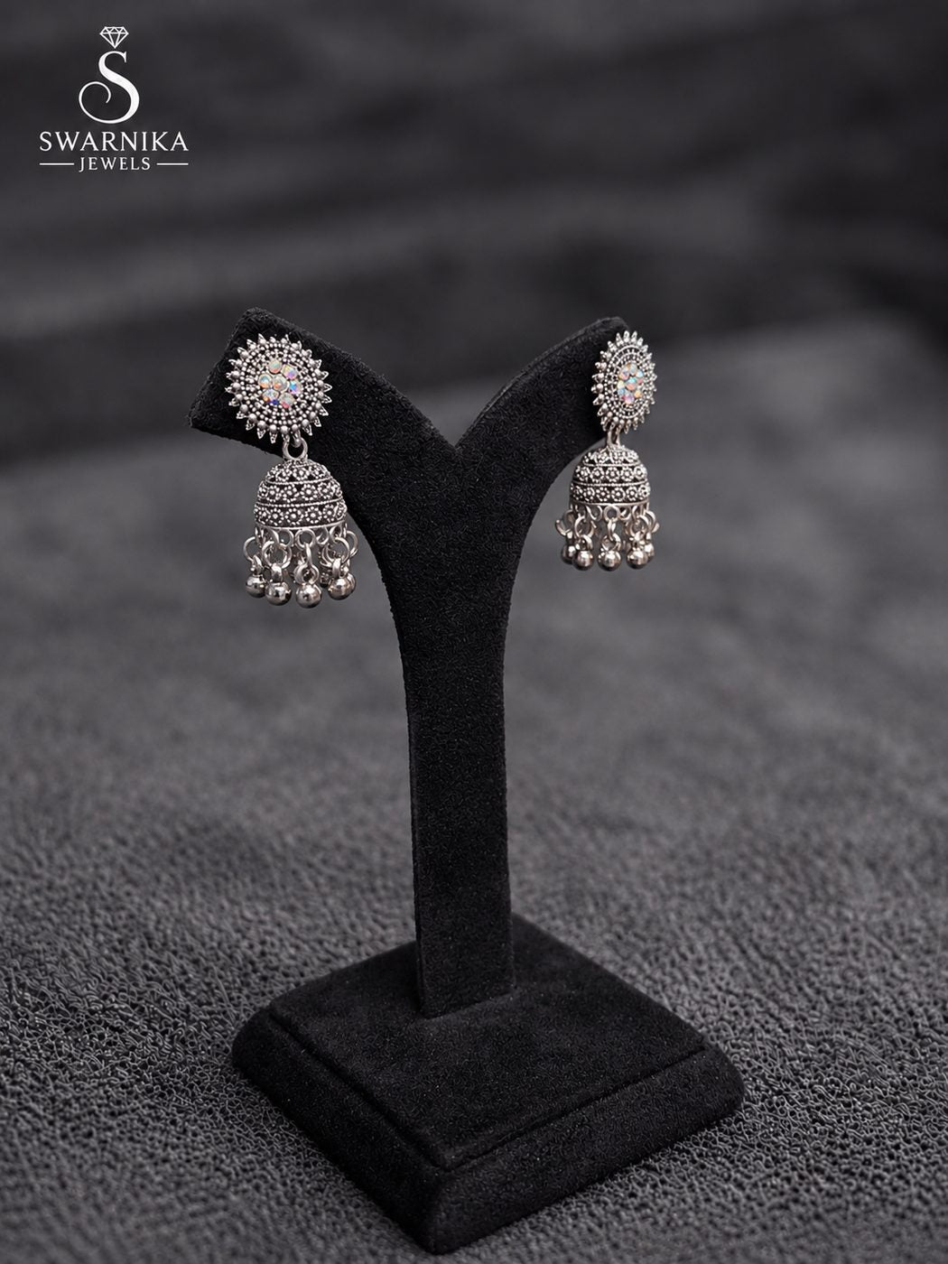 Pearl Tip Crystal Dome Mini Jhumkas view 2