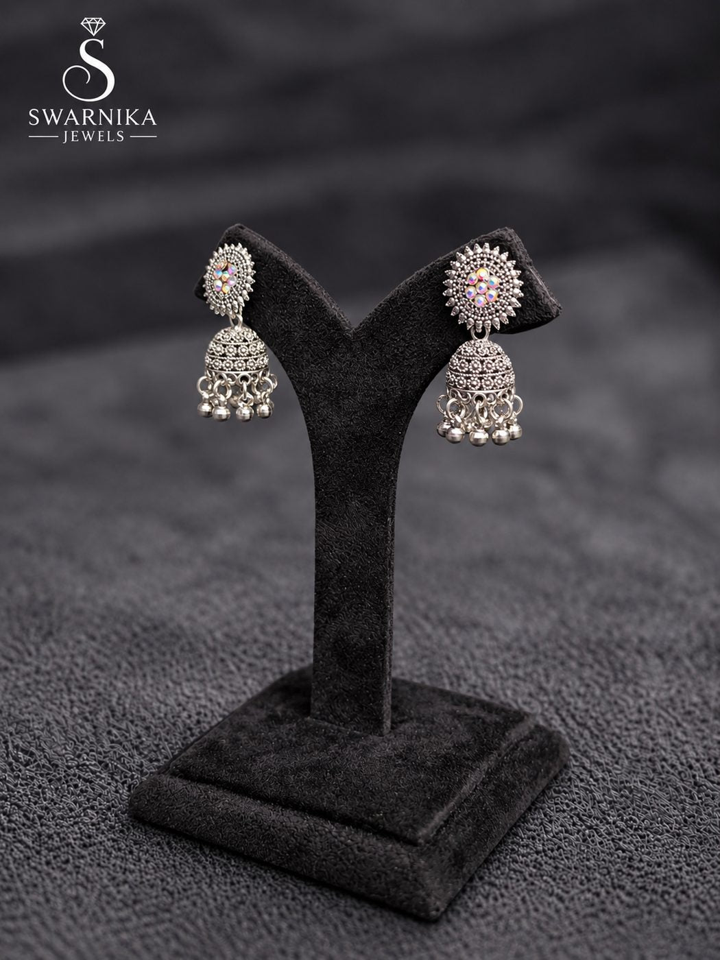 Pearl Tip Crystal Dome Mini Jhumkas view 3