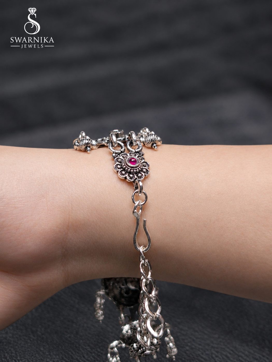 Pink Green Stone Oxidised Bracelet Watch view 4