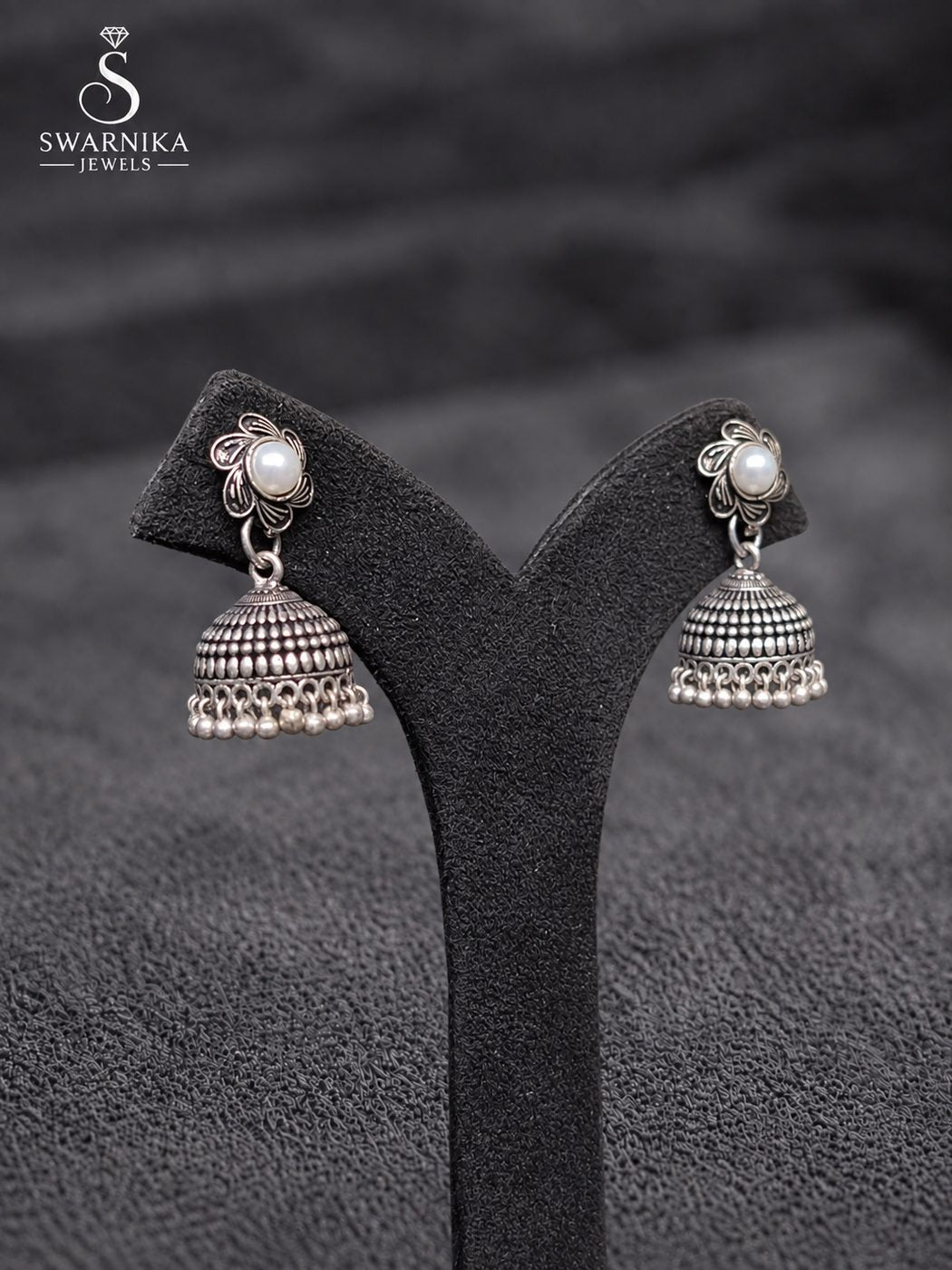 Polished Bell Crystal Accent Jhumkas view 2
