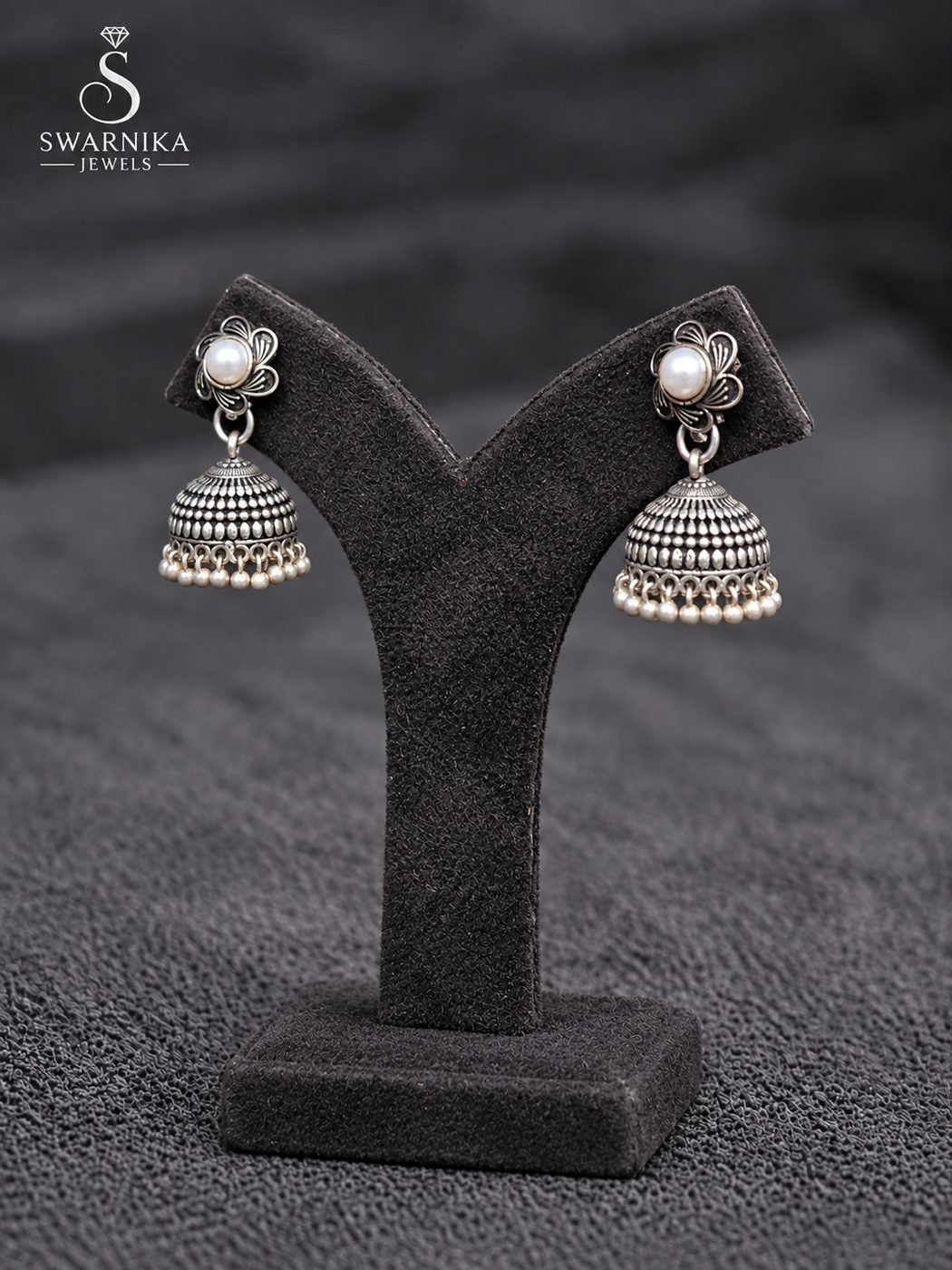 Polished Bell Crystal Accent Jhumkas view 3