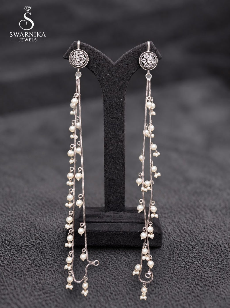 Polished Floral Pearl Rope Chain Earrings