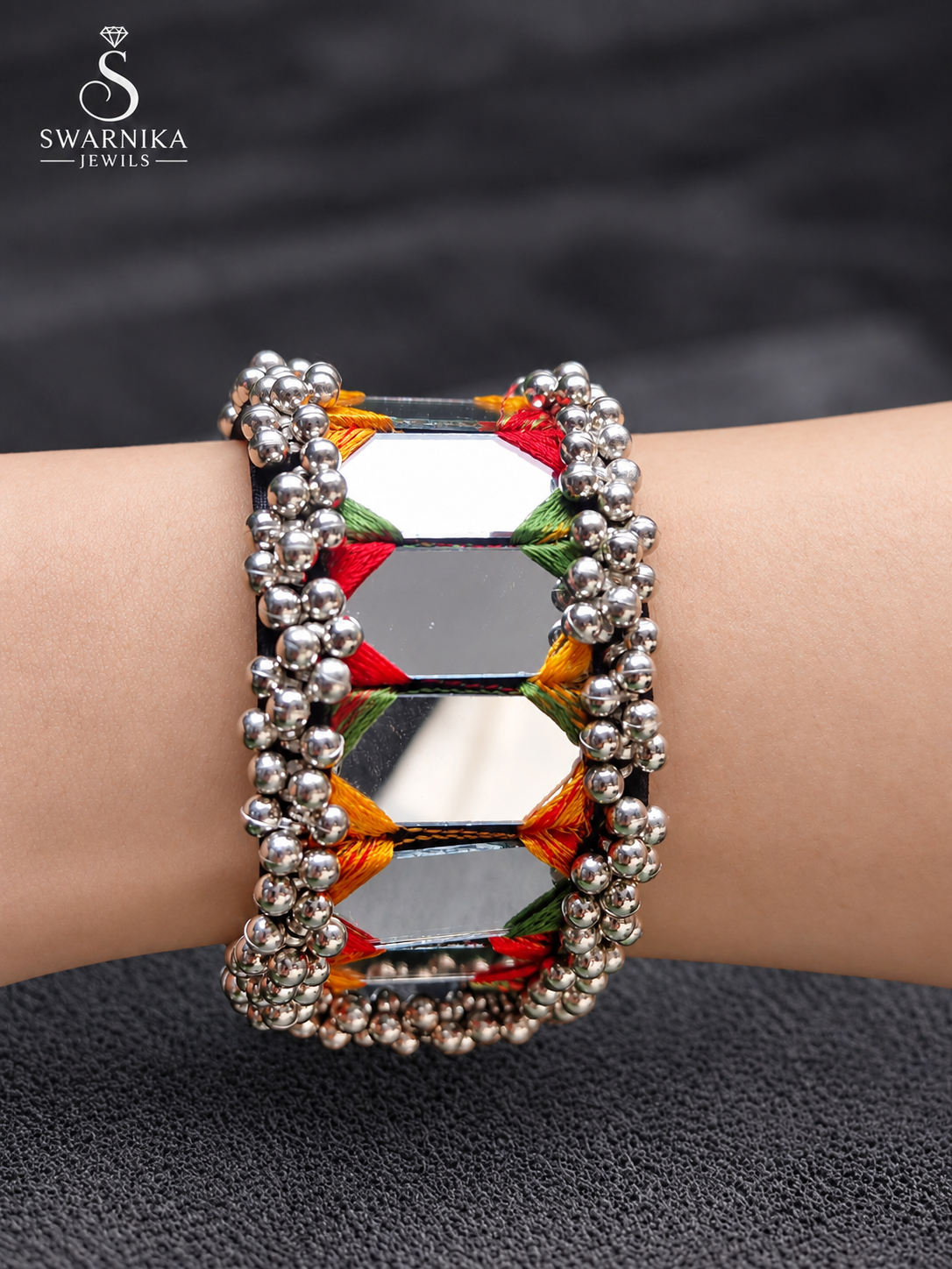Polished Silver Multi-Band Wide Cuff Kada view 1