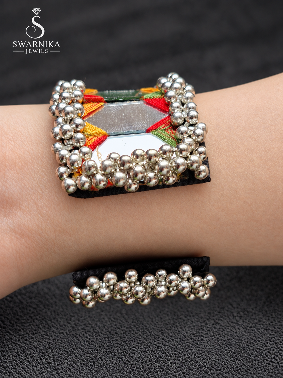 Polished Silver Multi-Band Wide Cuff Kada view 2