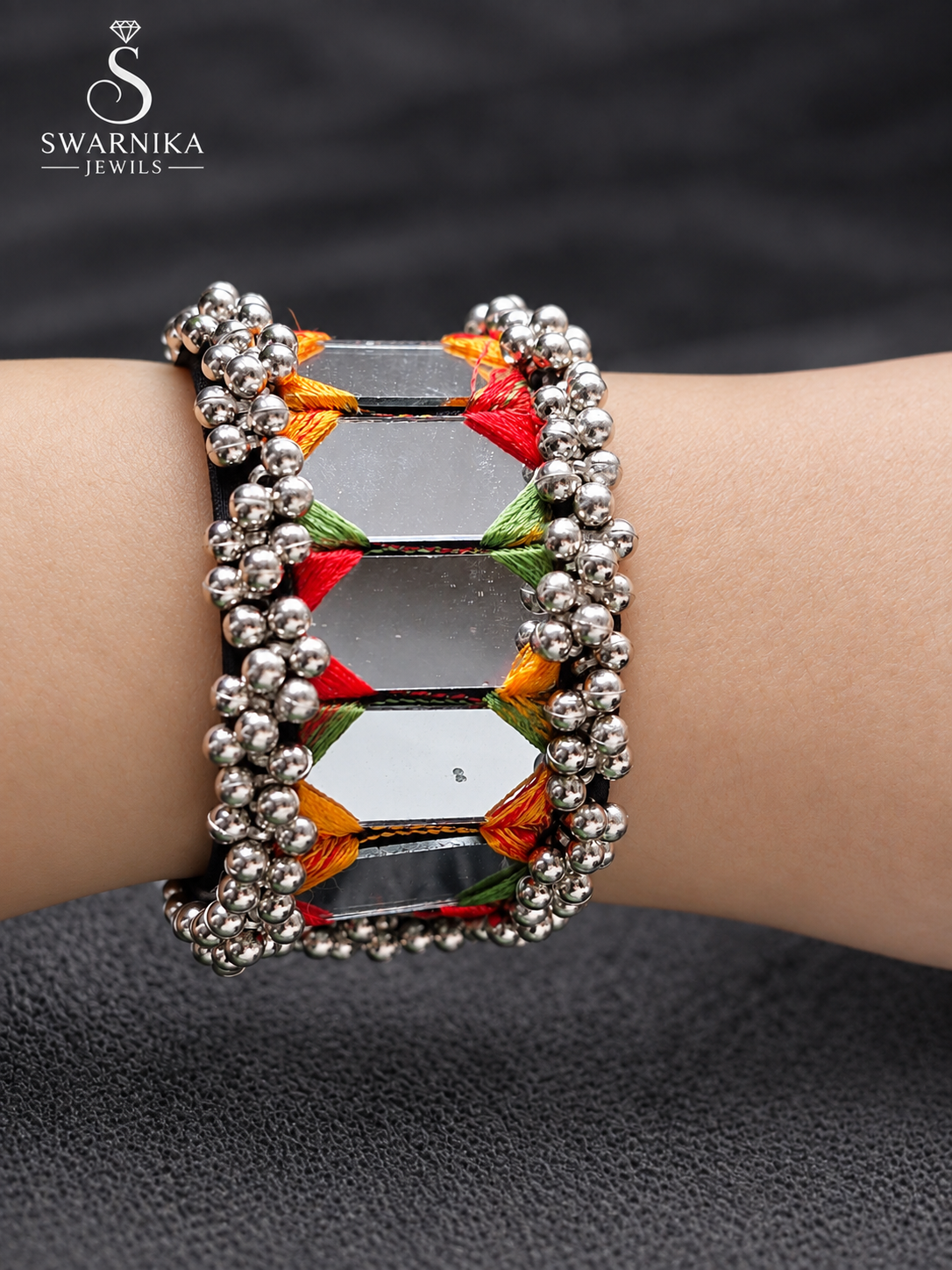 Polished Silver Multi-Band Wide Cuff Kada view 3