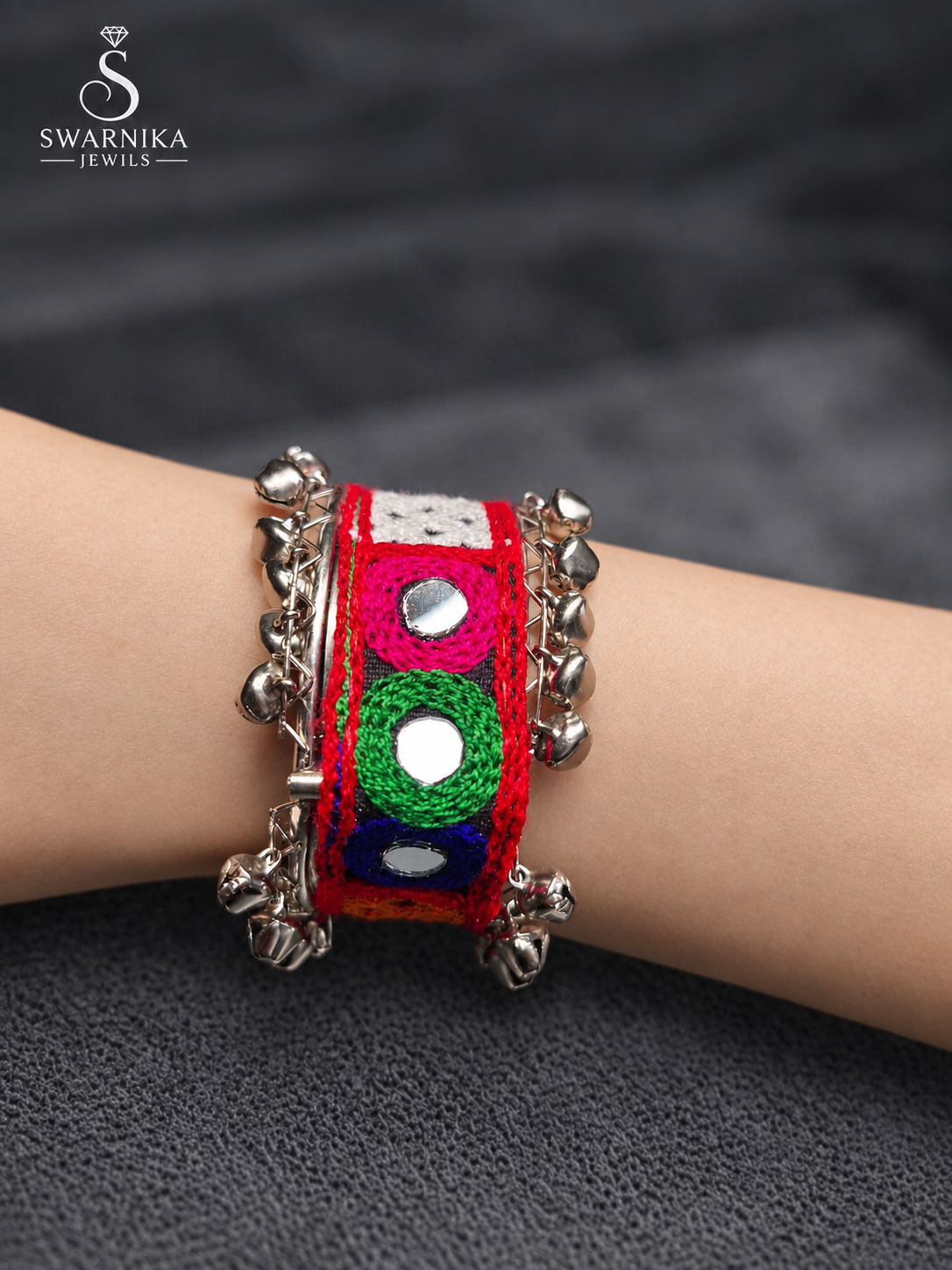 Red Border Multicolour Embroidery Kada view 1