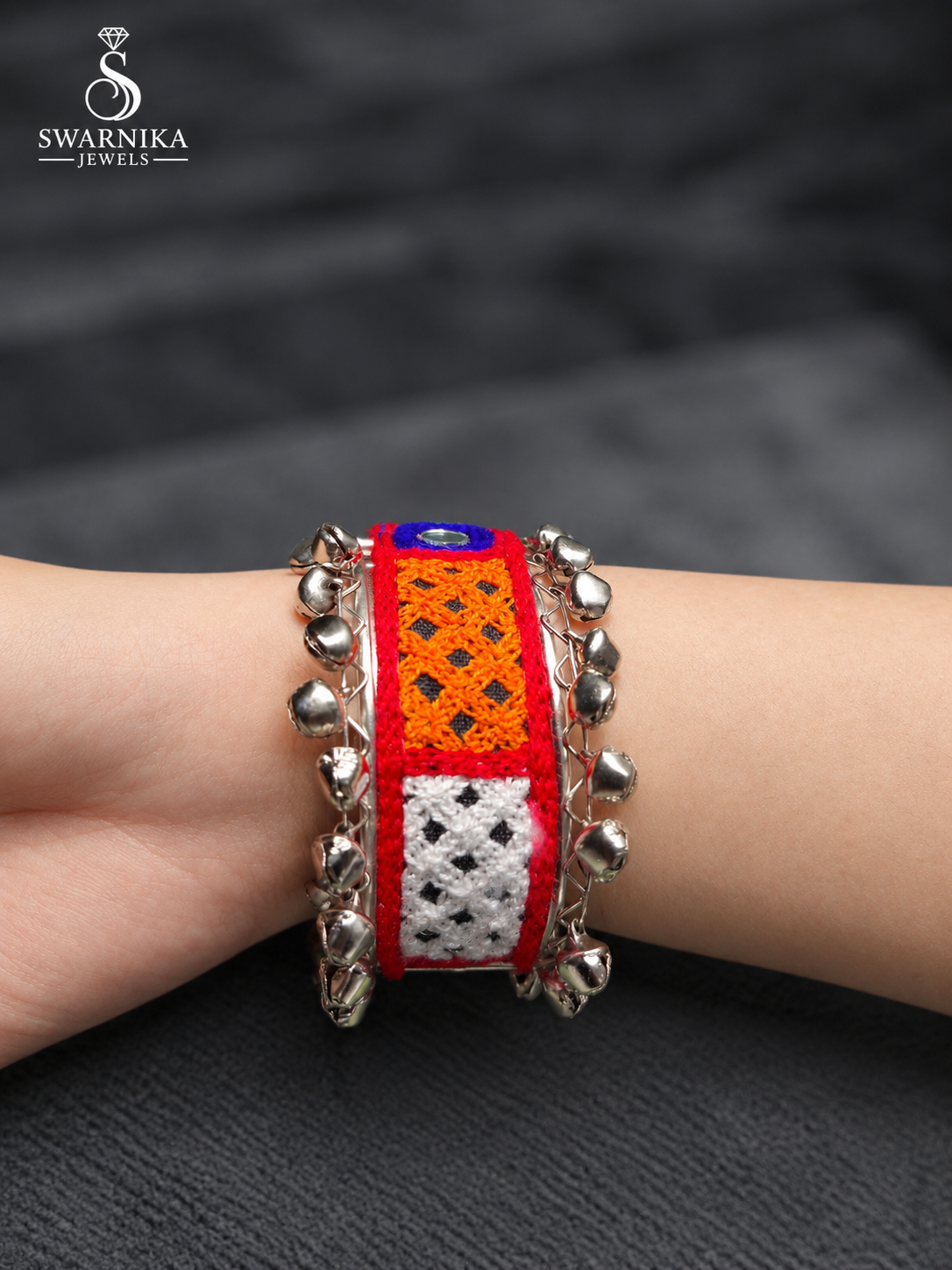 Red Border Multicolour Embroidery Kada view 2