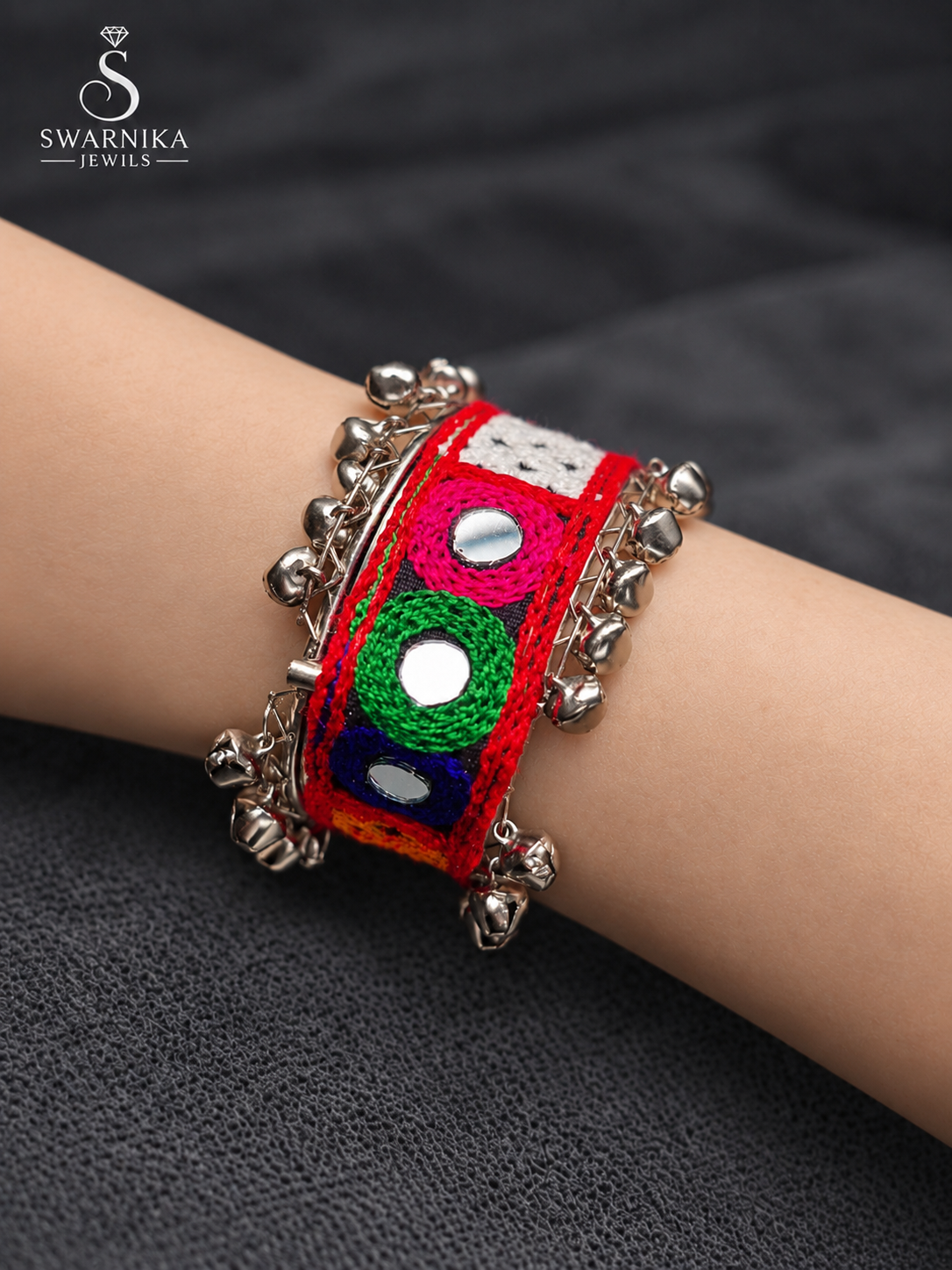 Red Border Multicolour Embroidery Kada view 3