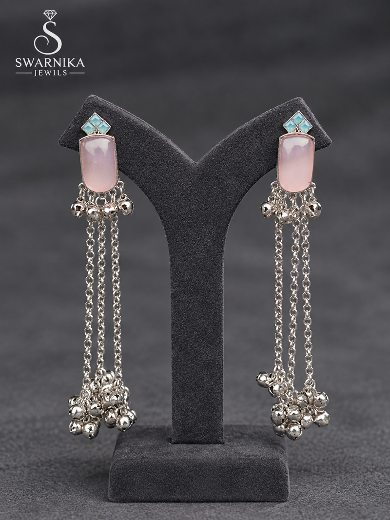 Rose Quartz Aqua Chain Drop Earrings