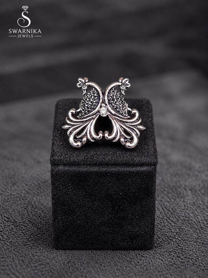 Round Filigree Oxidised Ring