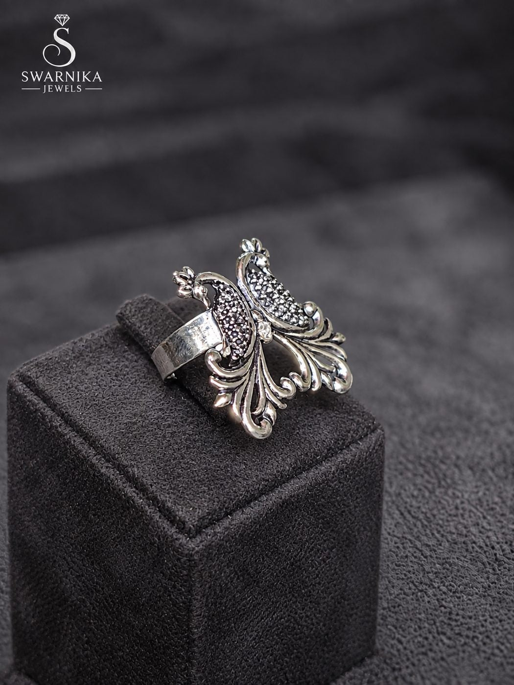 Round Filigree Oxidised Ring view 2