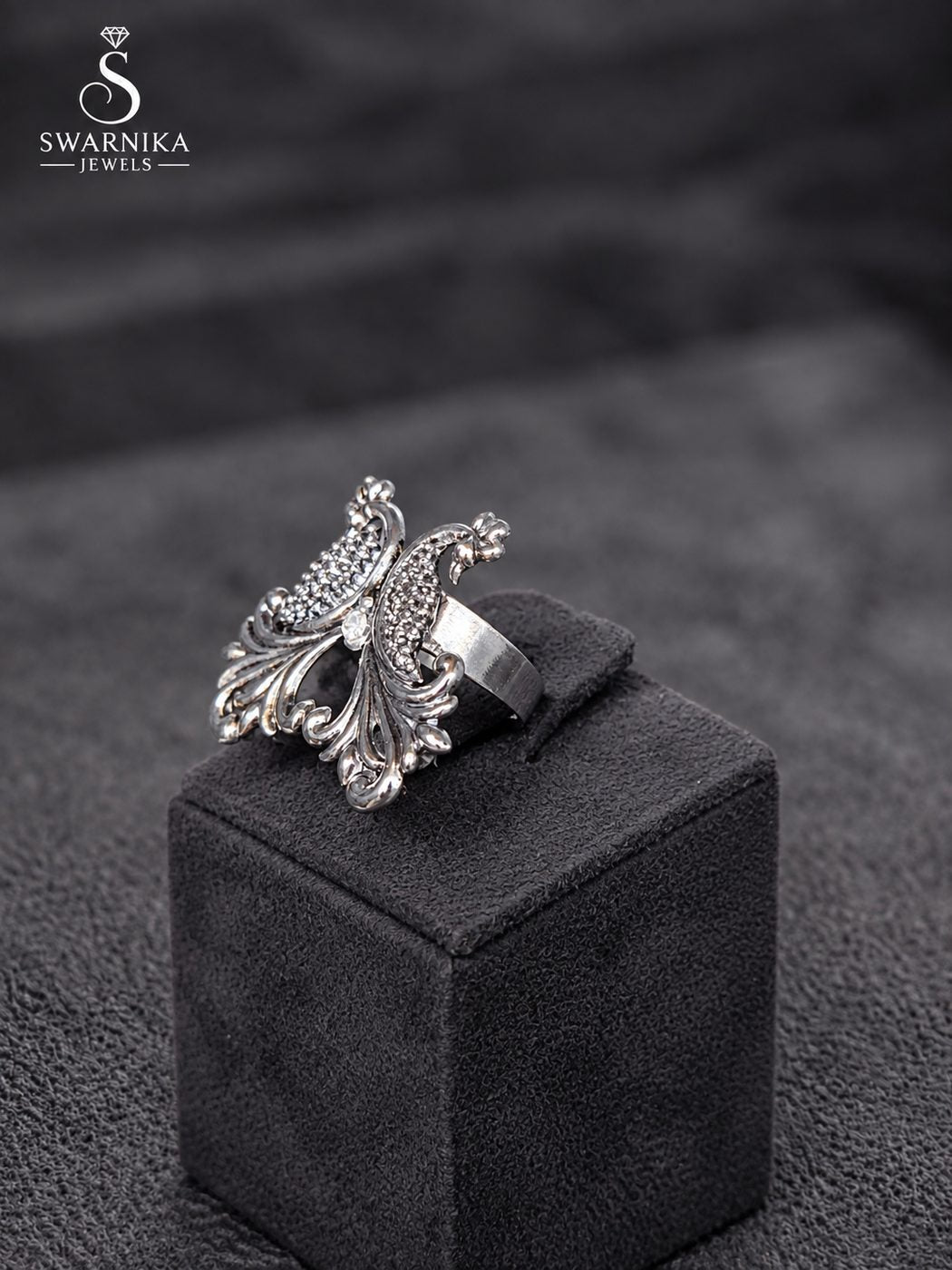 Round Filigree Oxidised Ring view 3