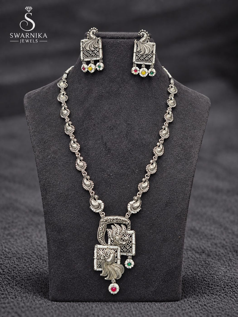 Ruby Green Accent Oxidised Necklace Set