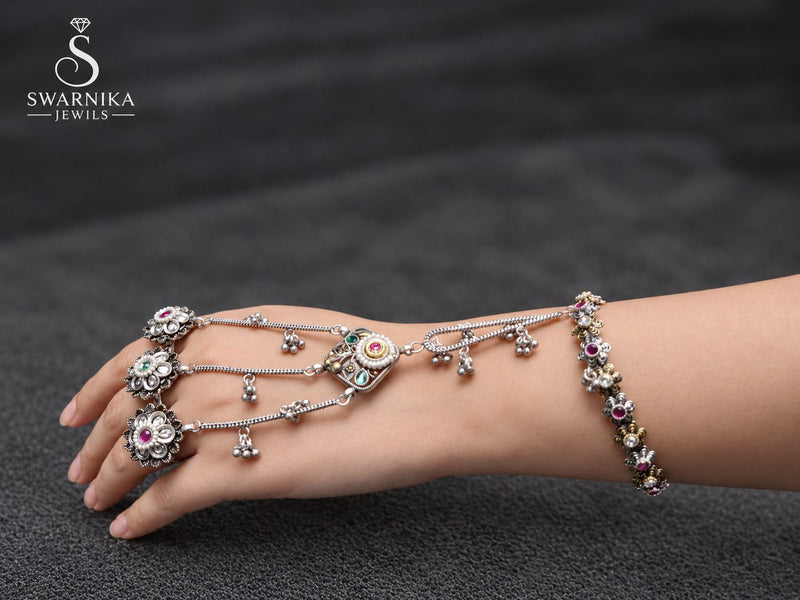 Ruby Green Floral Oxidised Haath Phool