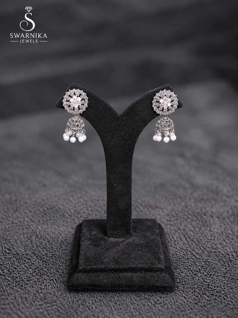 Scallop Edge Crystal Bell Mini Jhumkas