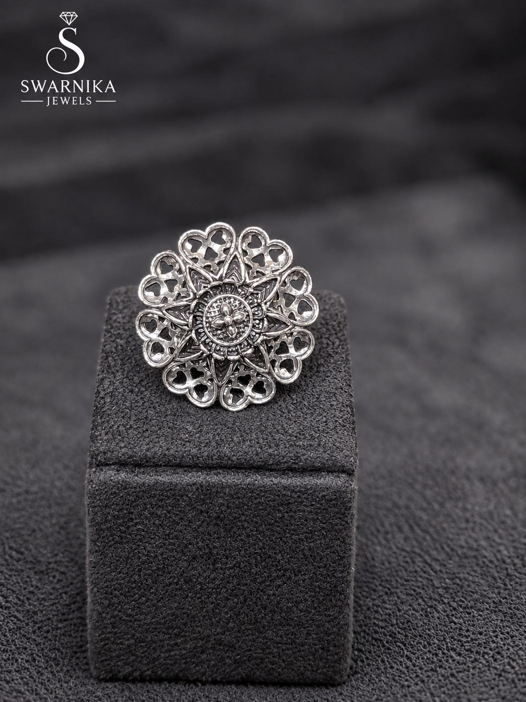 Scallop Edge Oxidised Cocktail Ring view 1