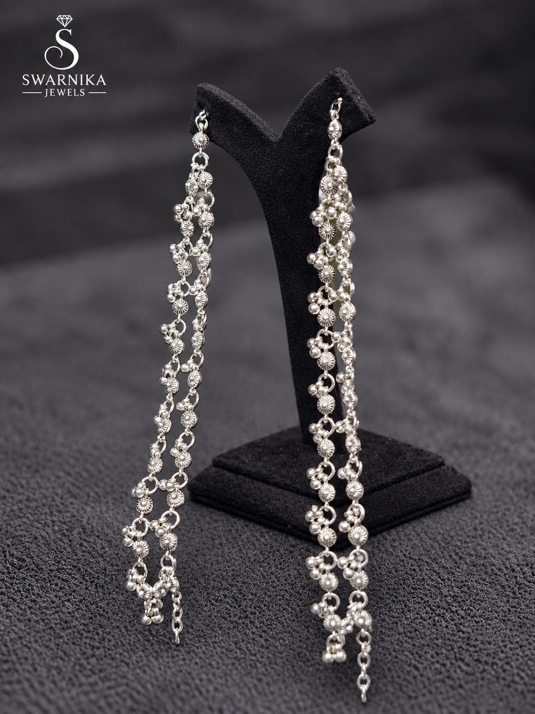 Silver Tone Pearl Ladder Chain Earrings view 3