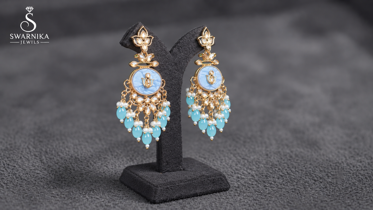 Sky Blue Lotus Chandelier Earrings view 2