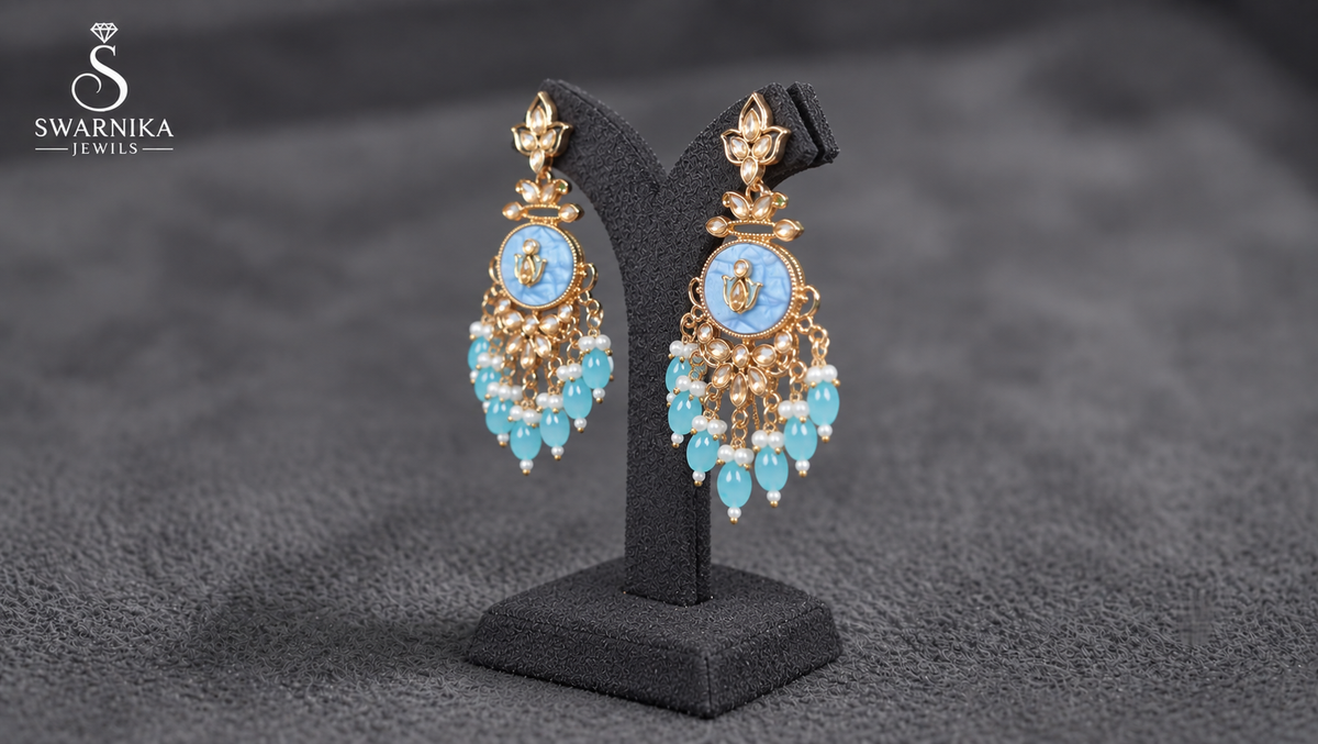 Sky Blue Lotus Chandelier Earrings view 3