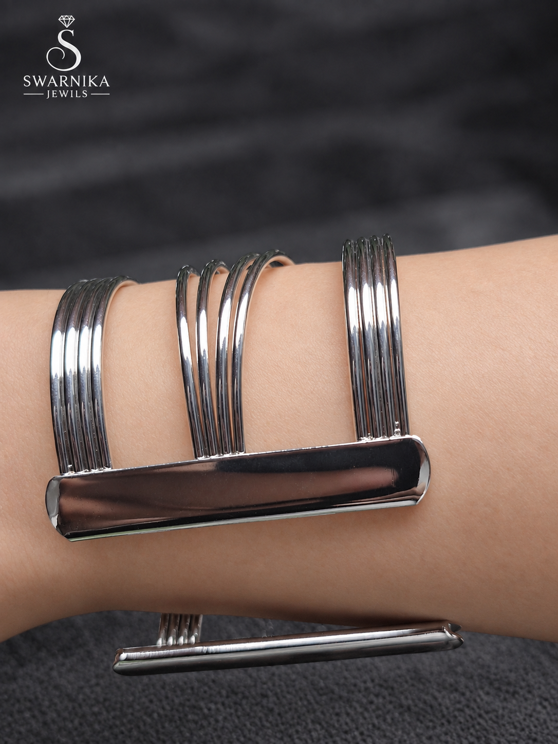 Sleek Multi-Strand Silver Tone Cuff view 2