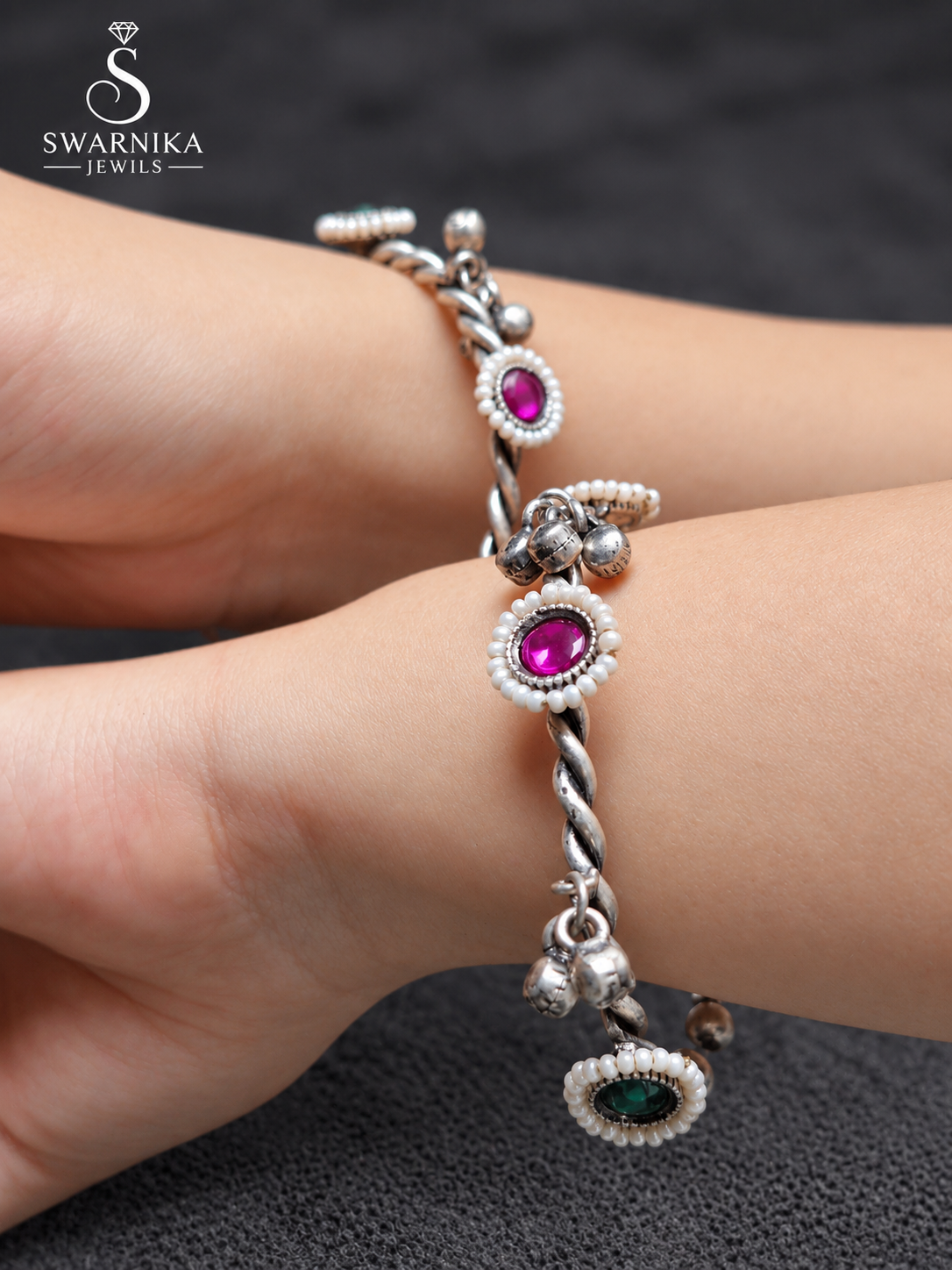 Star Stud Filigree Oxidised Hinged Kada view 1