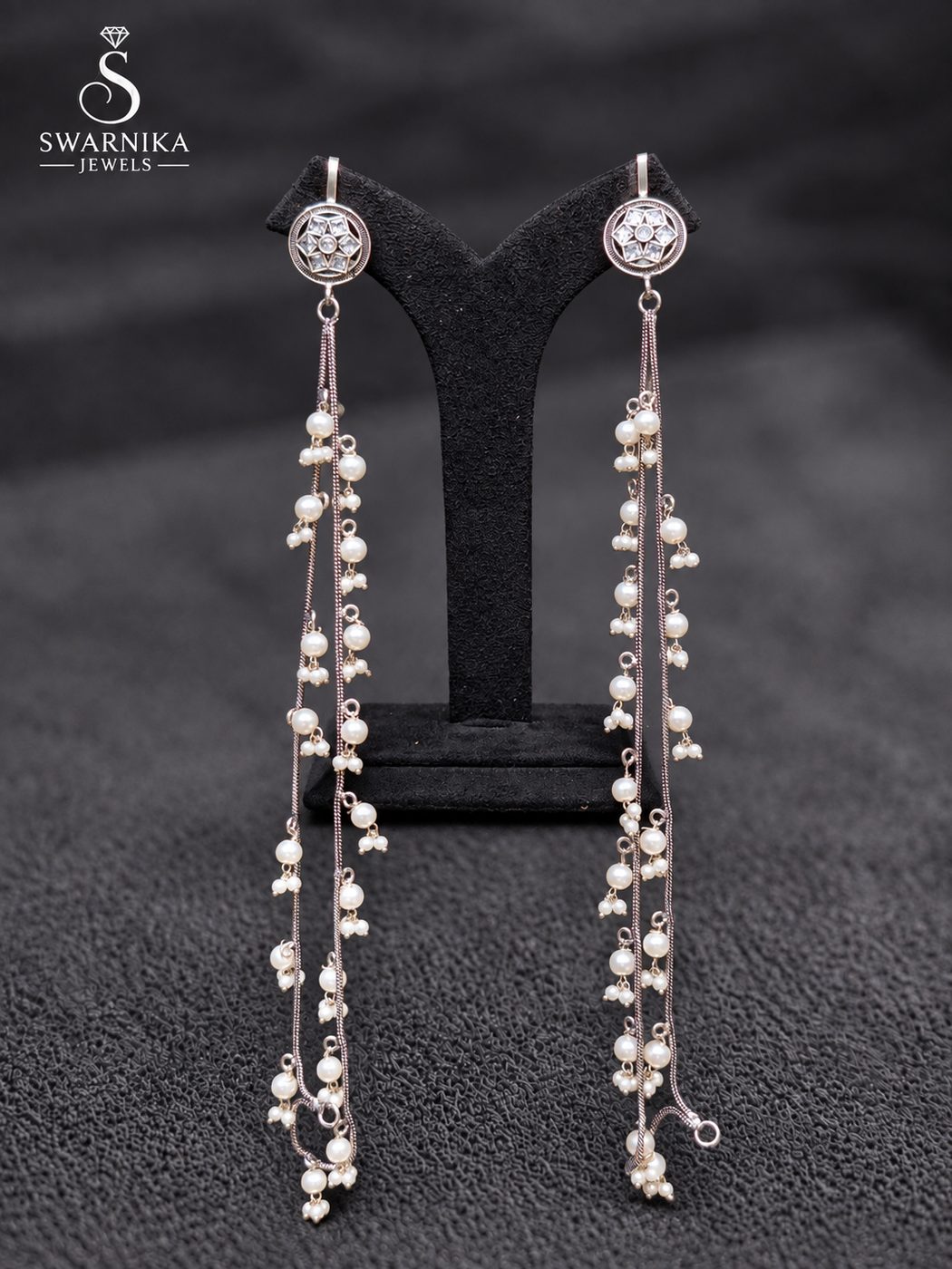 Statement Pearl Waterfall Chain Earrings view 1