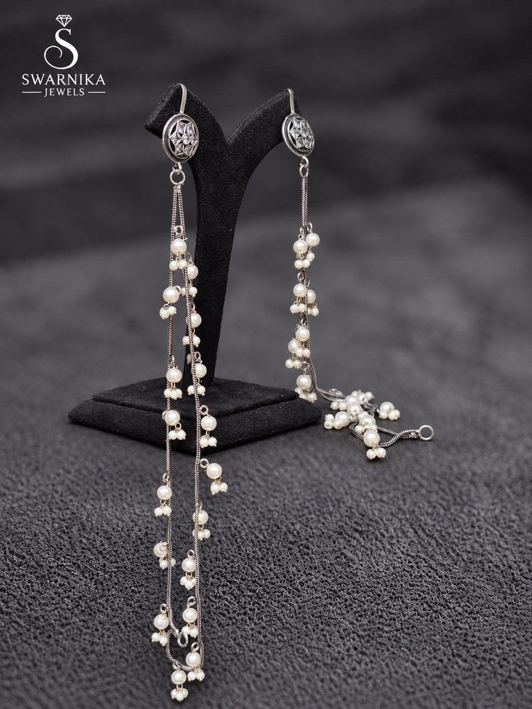 Statement Pearl Waterfall Chain Earrings view 2