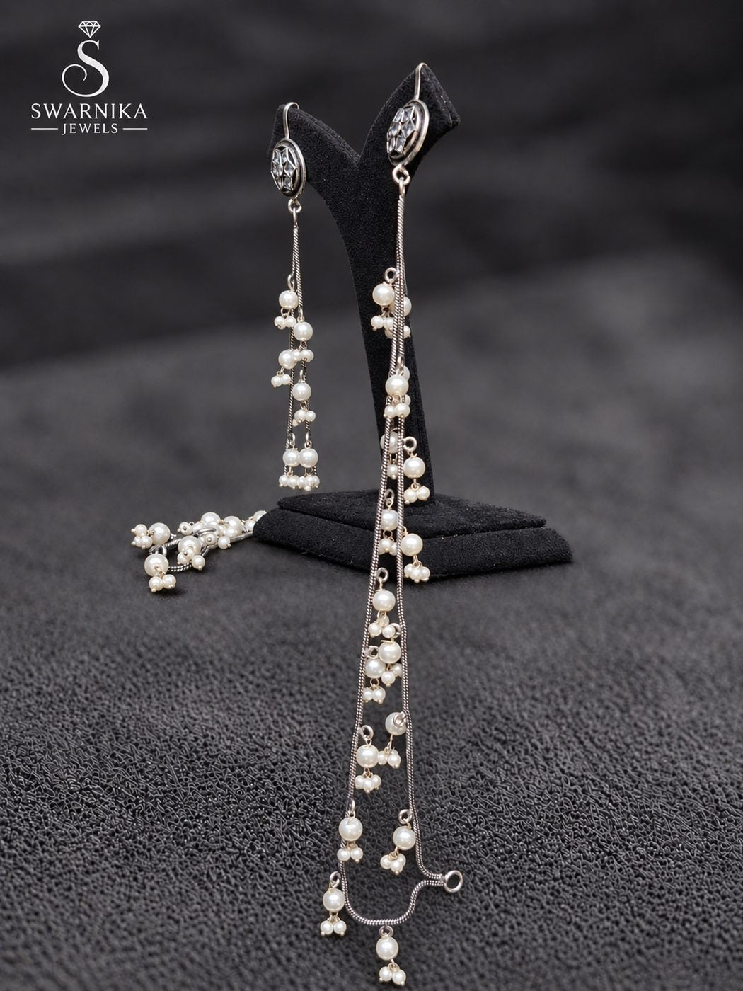 Statement Pearl Waterfall Chain Earrings view 3